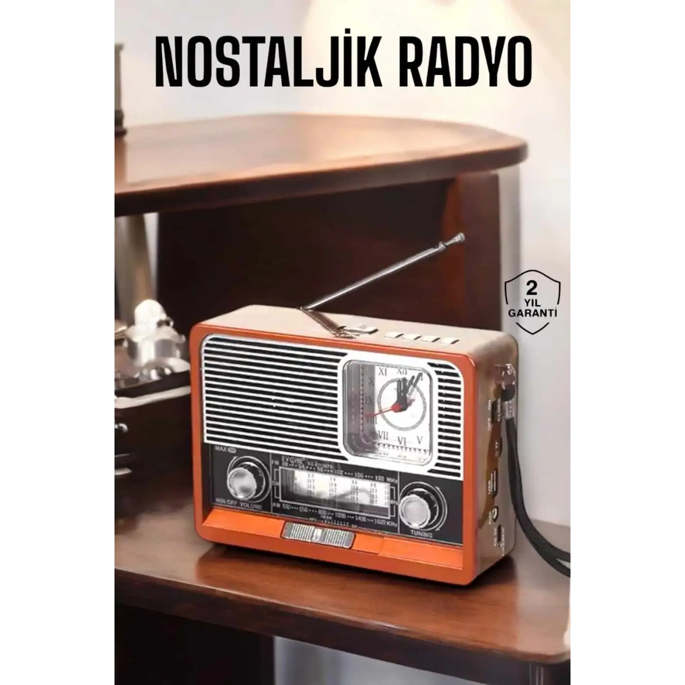 Ahşap Görünümlü Retro Bluetooth Radyo USB,AUX Ve SD Kart Girişli