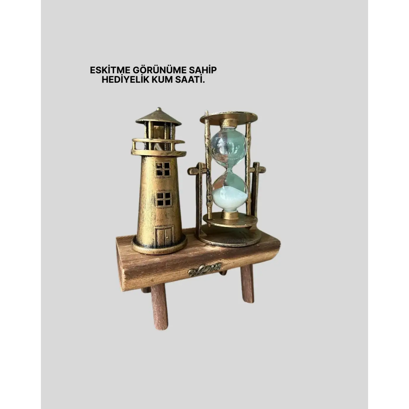 Ahşap Gövdeli Deniz Feneri Formlu Kum Saati – 15x20 cm Masa Dekoru