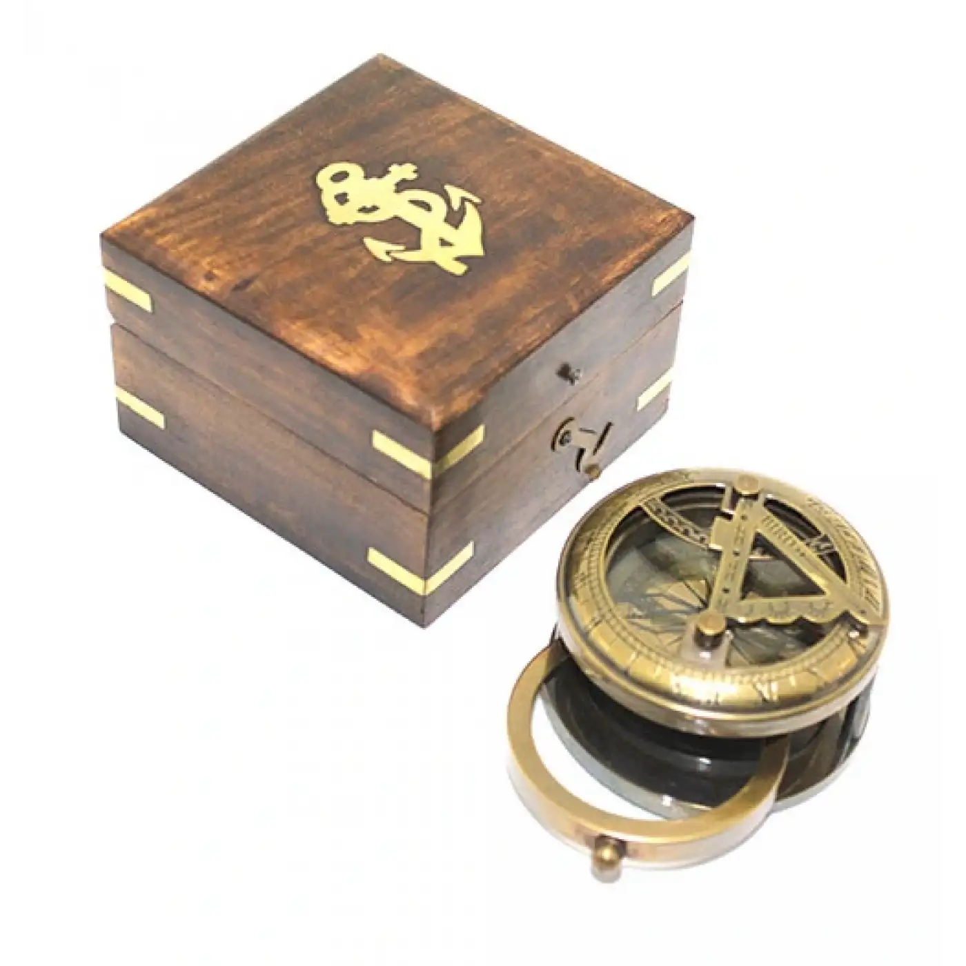 Ahşap Kutulu Pirinç Pusula Model 4