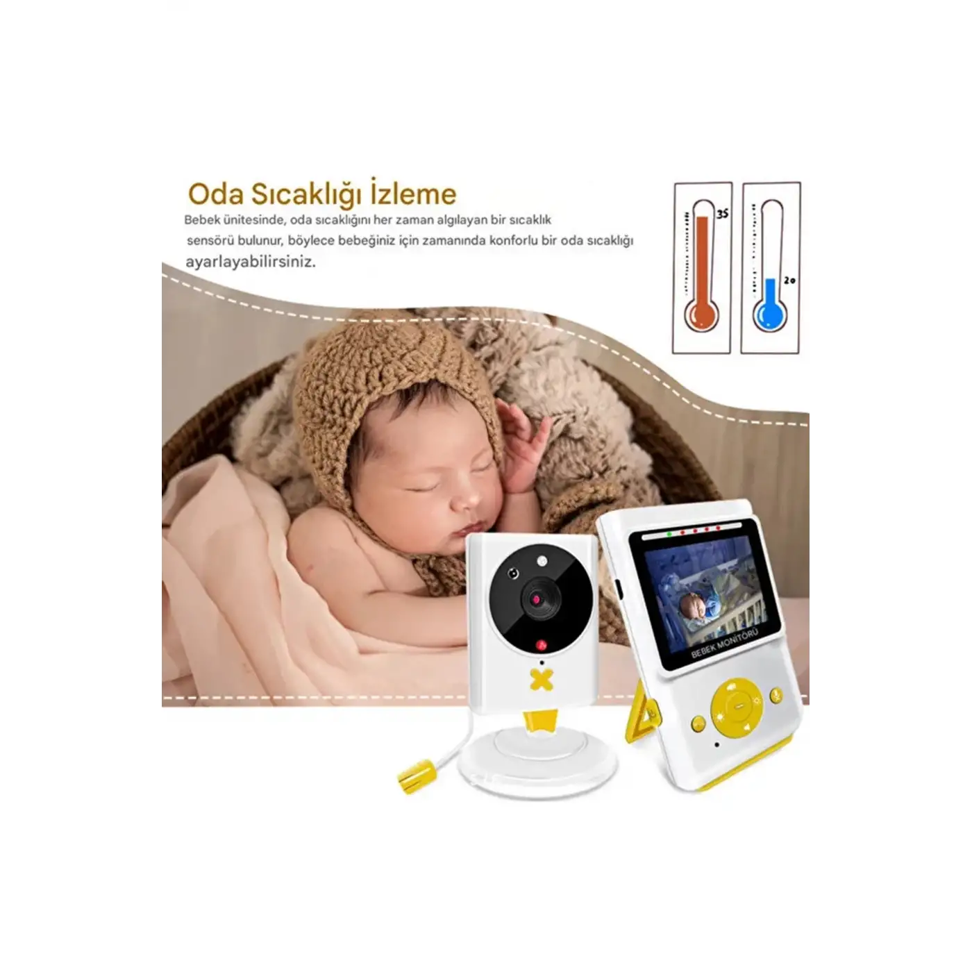 Akıllı Bebek Kamerası Monitörlü Karşılıklı Konuşma Özellikli Sıcaklık İzleme 2.4 İnç Bebek Kamerası