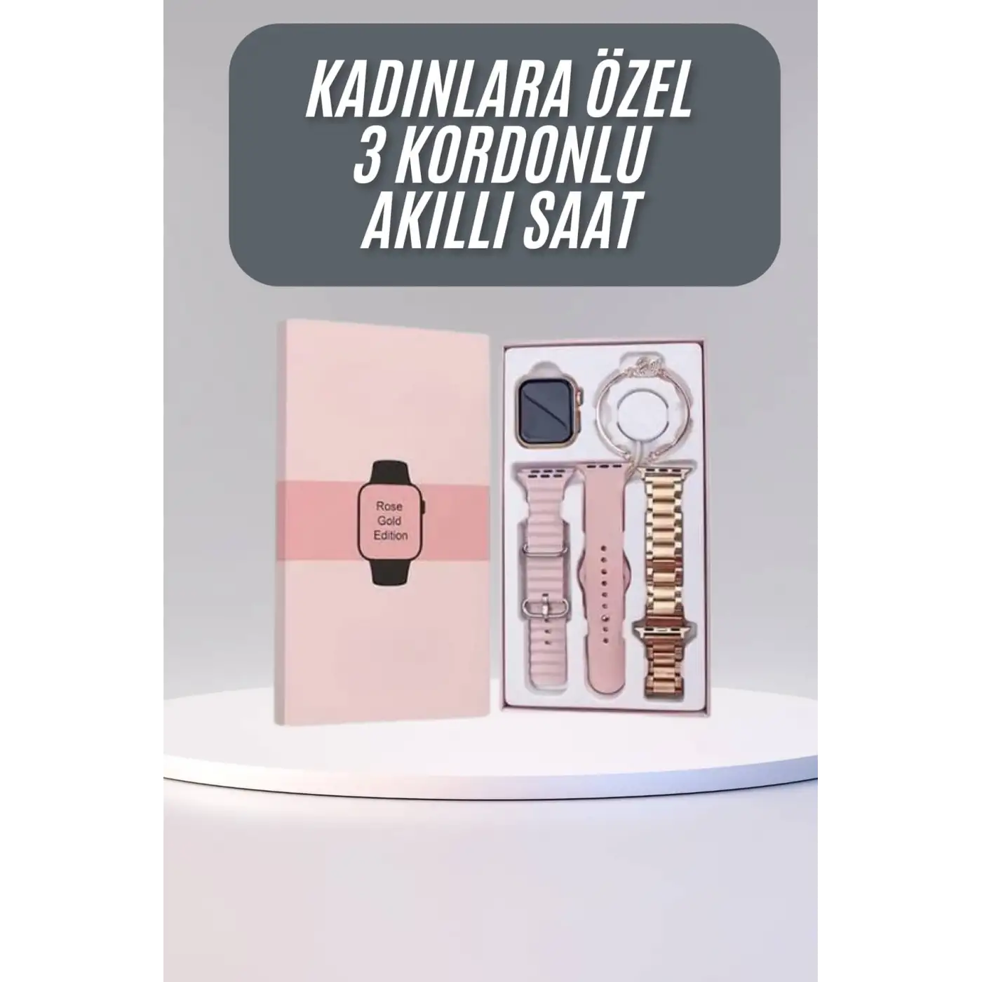 Akıllı Saat 3 Kordonlu Ve Aksesuarlı Bayanlar Için Şık Rose renk