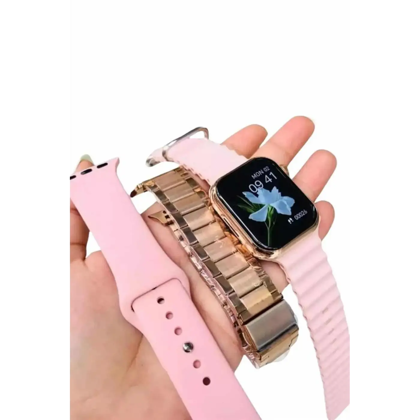 Akıllı Saat 3 Kordonlu Ve Aksesuarlı Bayanlar Için Şık Rose renk