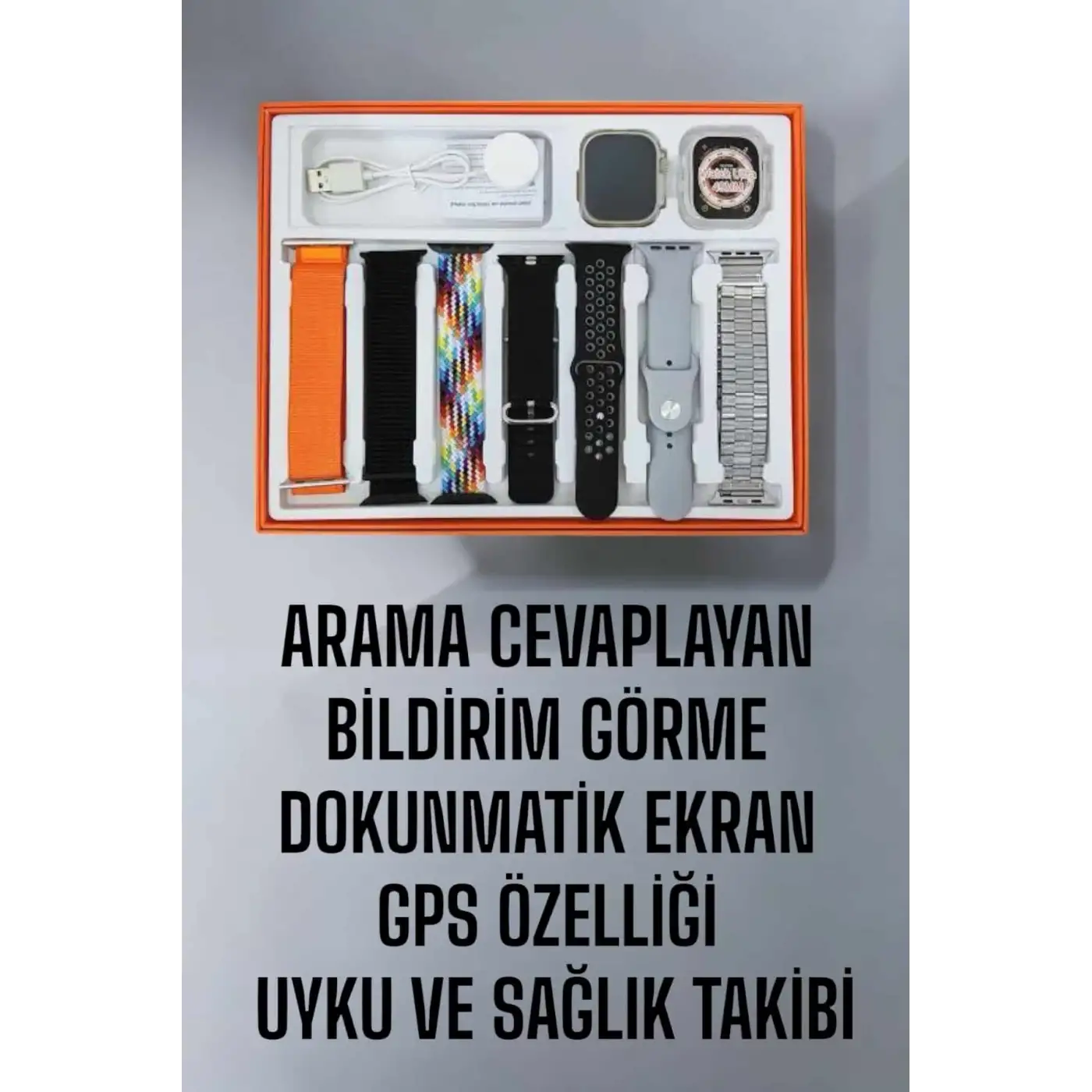 Akıllı Saat 7 Kordonlu Metal,Plastik Ve Hasır Kordon Seçeneği