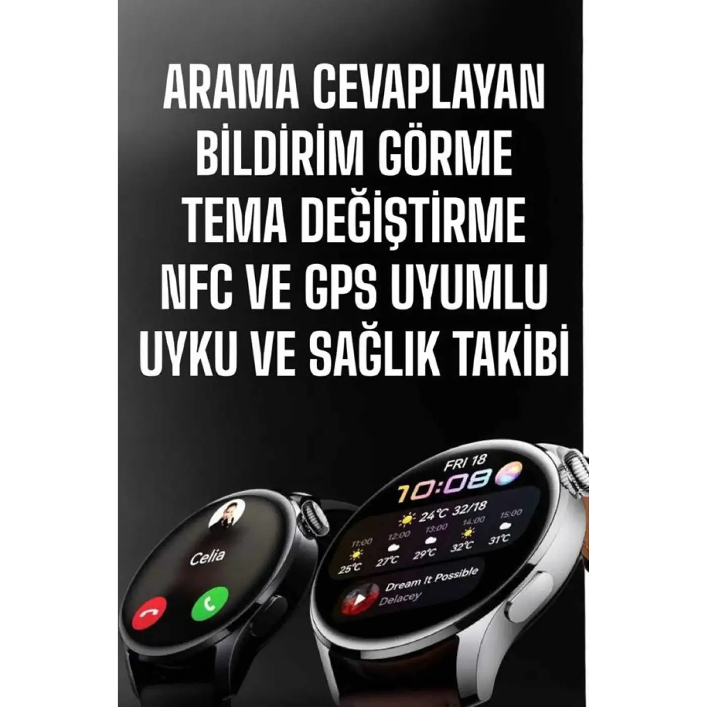 Akıllı Saat Bildirim Görme Amoled Ekran GPS Uyumlu Sesli Görüşme