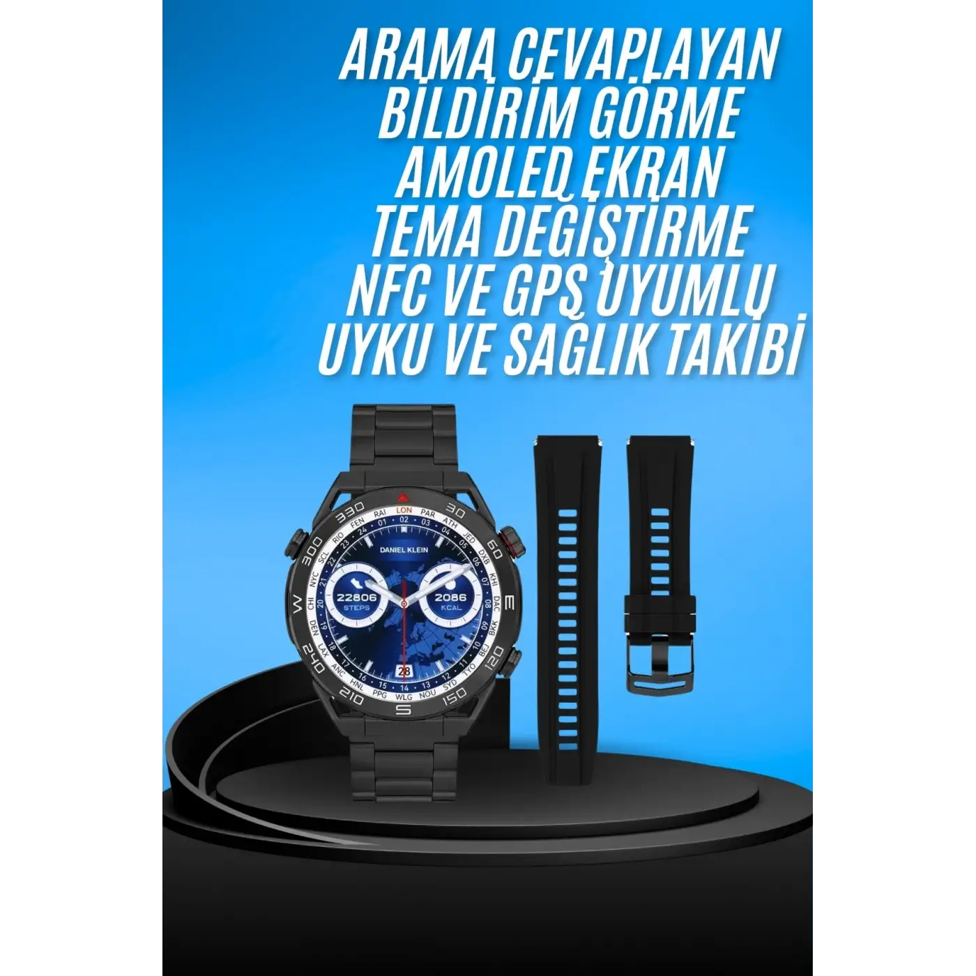 Akıllı Saat Çelik Kordonlu Amoled Ekran Android ve İOS Uyumlu Çağrı Cevaplayabilen