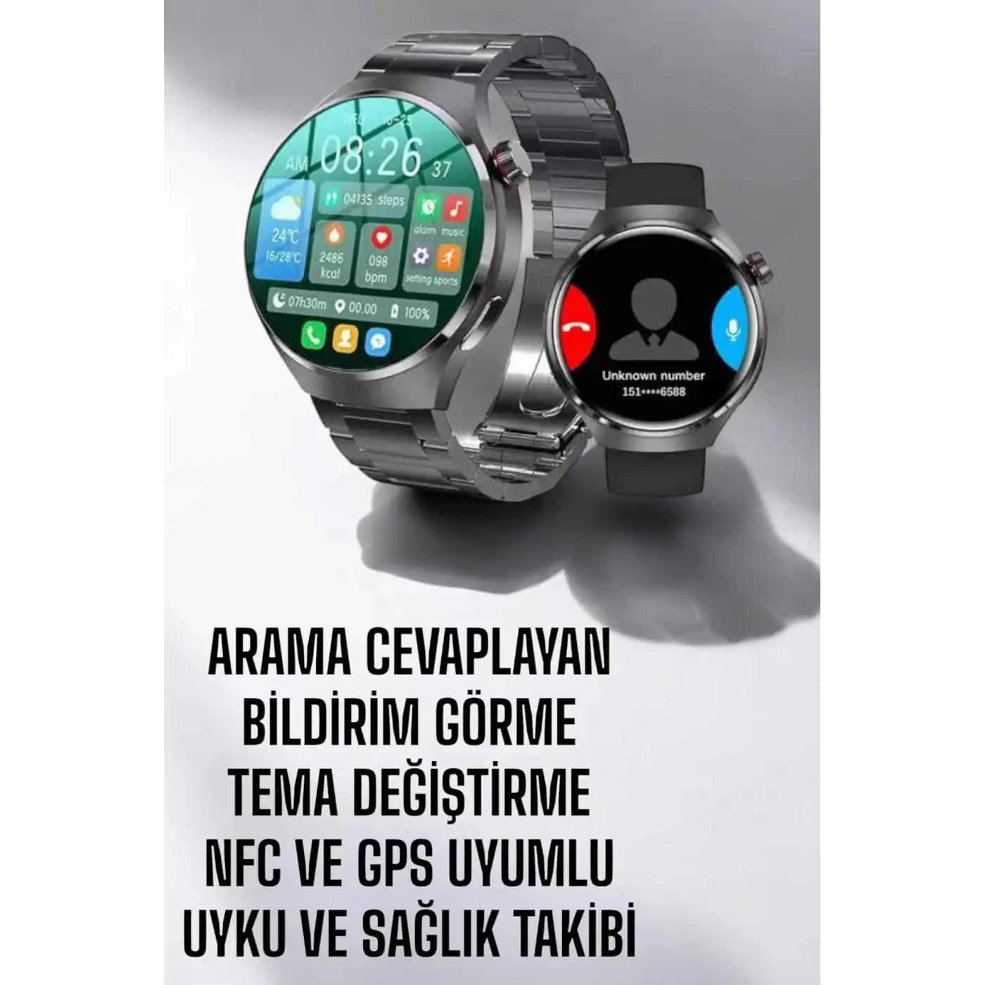 Akıllı Saat Metal Kordonlu GPS ve NFC Uyumlu Arama Cevaplayan