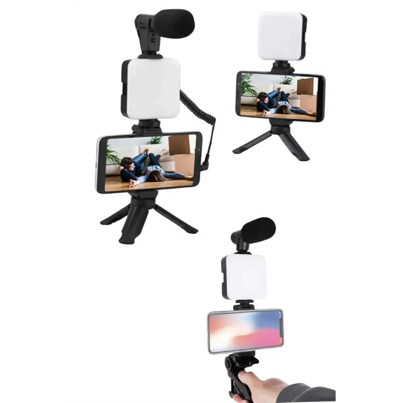 Akıllı Telefon Vlog Kiti Tripod Mini Mikrofonlu Telefon Tutucu