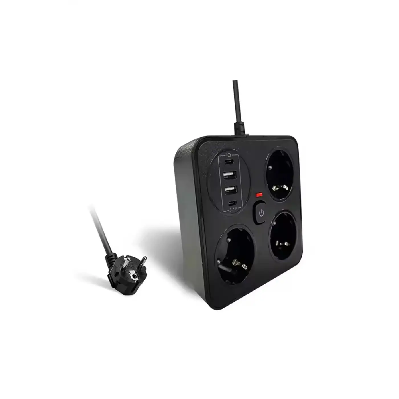 Akım Korumalı Anahtarlı Priz - 3x Priz - 2x Usb - 2x Type-c - 2 Mt Kablo Hızlı Şarj Özellikli Siyah