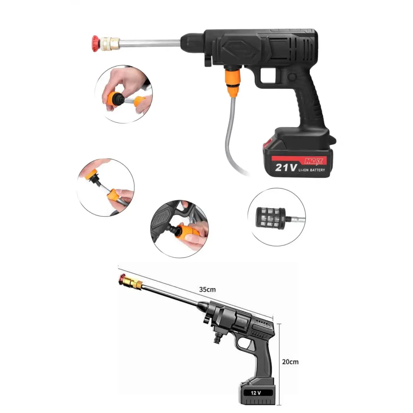 Akülü Oto Araç Yıkama Yüksek Basınçlı Araba Yıkama Makinesi Şarjlı