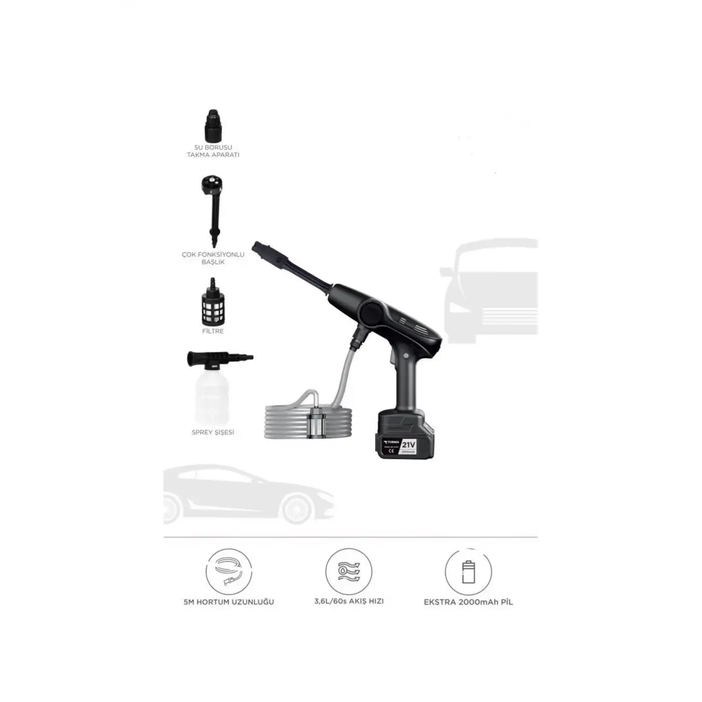 Akülü Şarjlı Yüksek Basınçlı Oto Araba Bahçe Yıkama,temizleme Su Sı