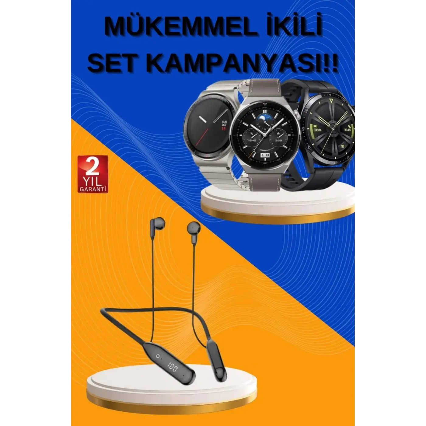 Alarm ve Titreşim Özellikli Akıllı Saat ve Mikrofonlu Kablolu Bluetooth Kulaklık 60 Saat