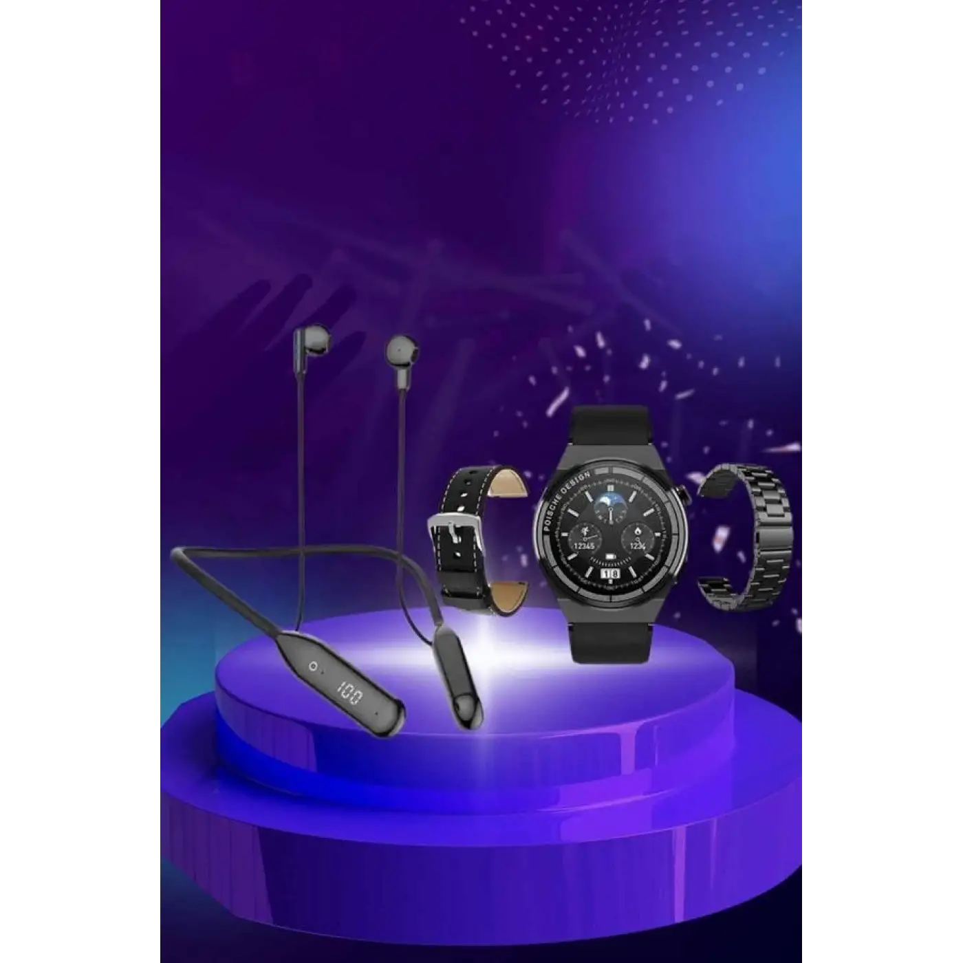 Alarm ve Titreşim Özellikli Akıllı Saat ve Mikrofonlu Kablolu Bluetooth Kulaklık 60 Saat