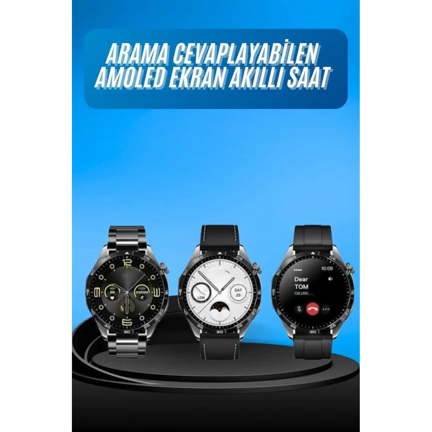 Amoled Ekran 3 Kordonlu Akıllı Saat 5.0 Bluetooth Bağlantılı Android ve İOS Uyumlu