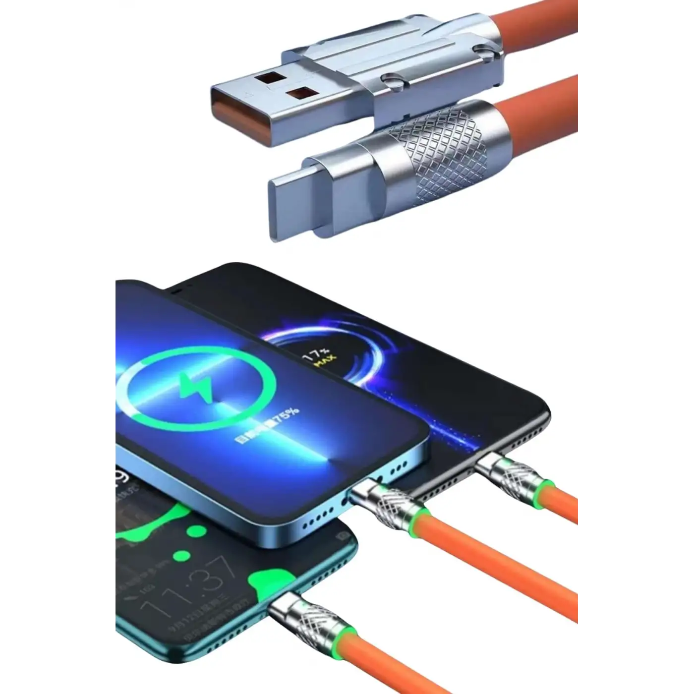 Android ve İOS Uyumlu 180 Derece Type-c Şarj Kablosu