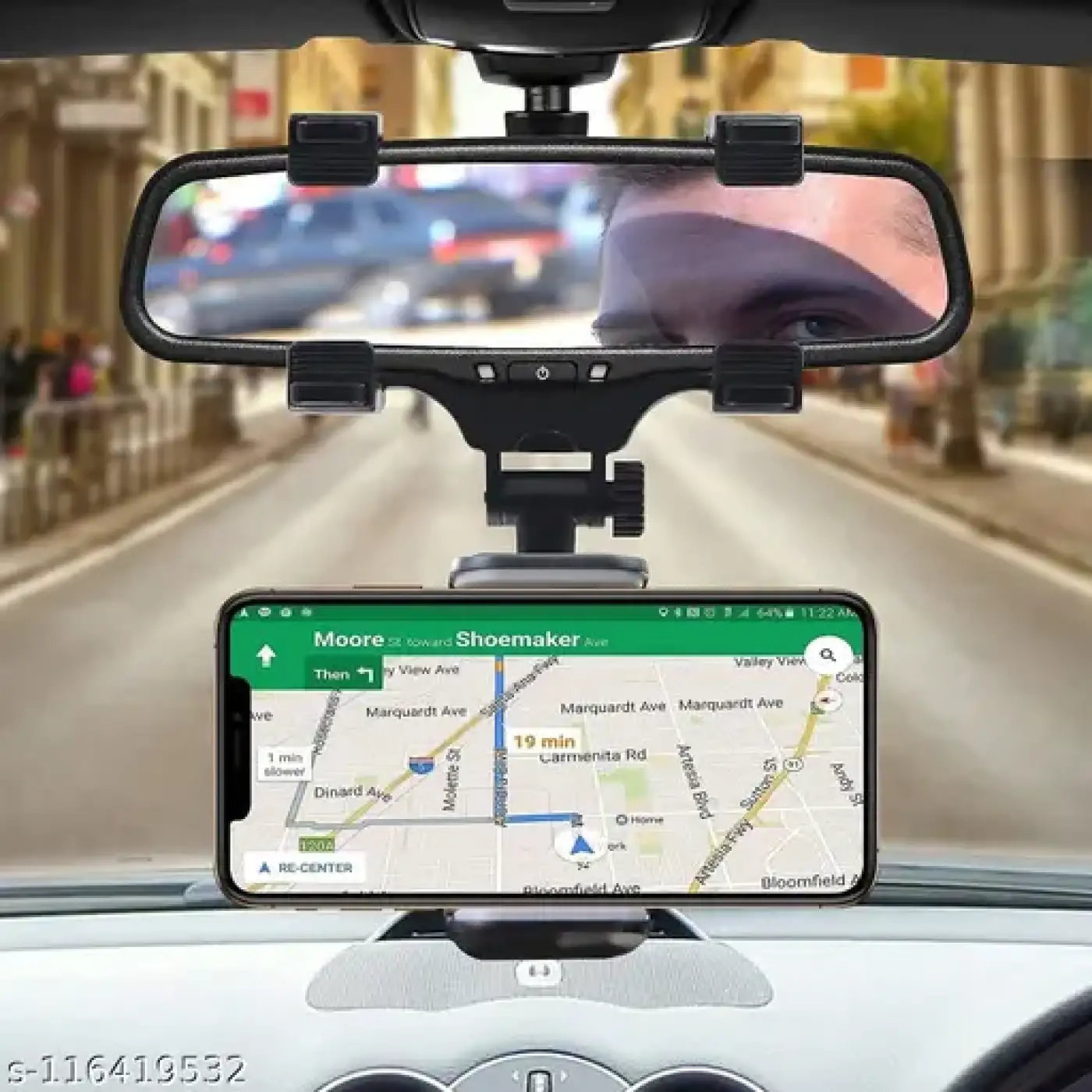 Araç İçi Dikiz Aynası Telefon ve Navigasyon Tutucu (Siyah)
