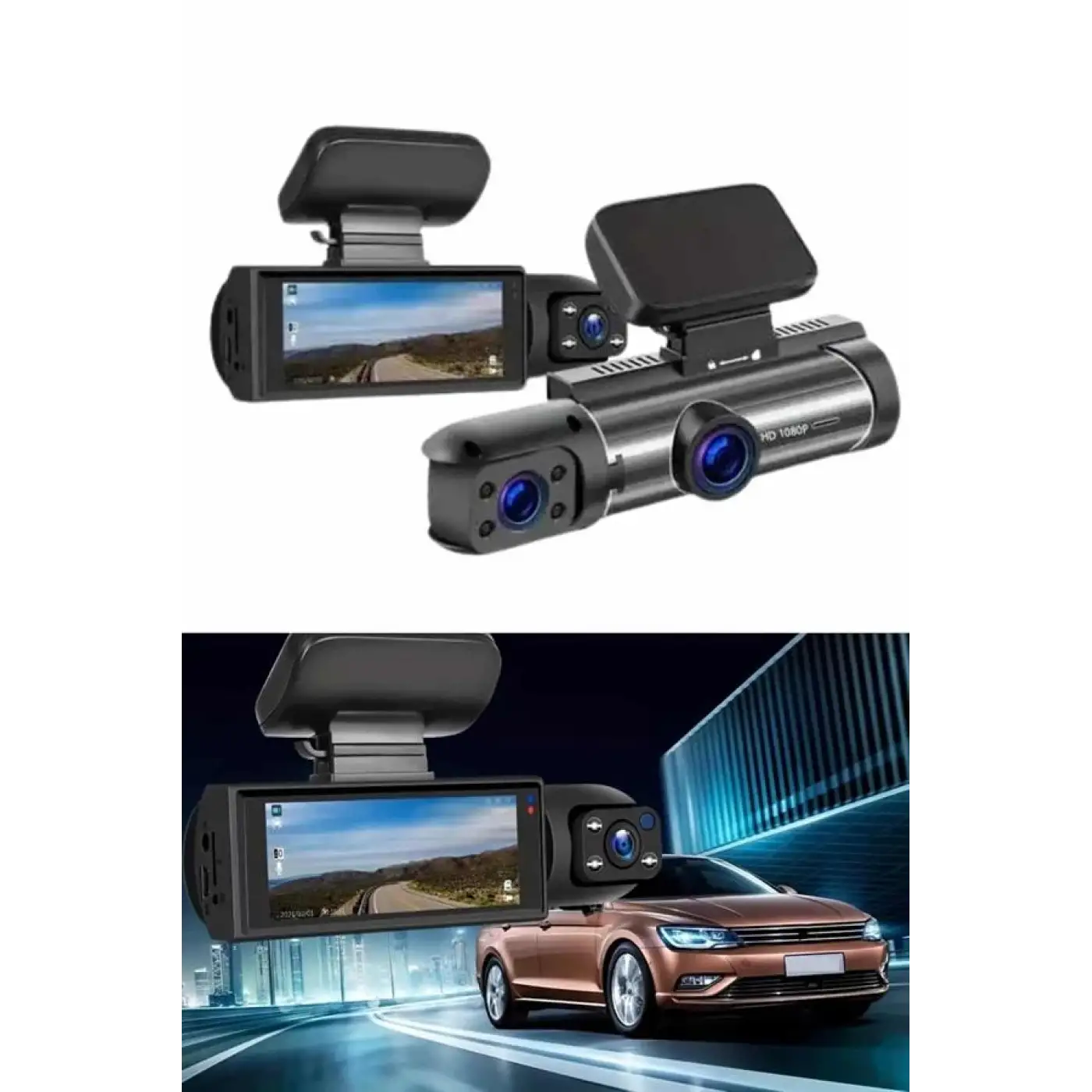 Araç İçi Full Hd Kamera Ön ve Arka Kameralı Ekranlı Araç Kamerası