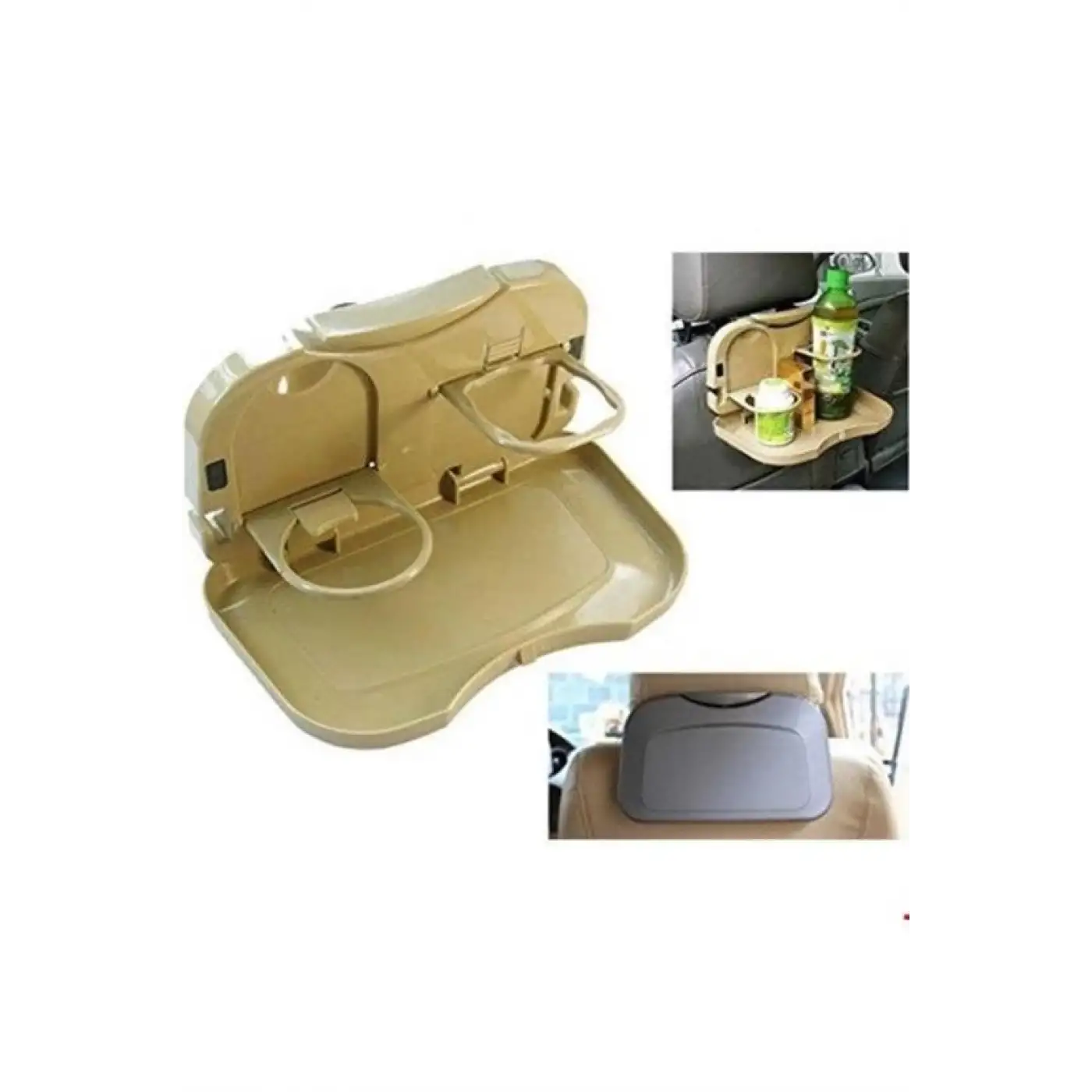 Araç İçi Koltuk Arkası Katlanabilir Bardak Tutuculu Bej Tepsi