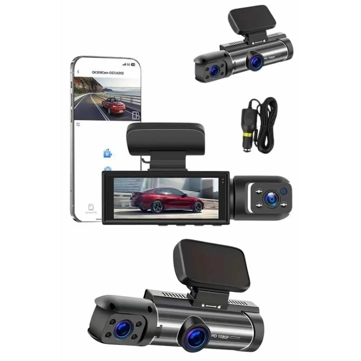 Araç Kamerası Black Box Çift Kameralı Ekranlı Full HD Sürüş Kamerası