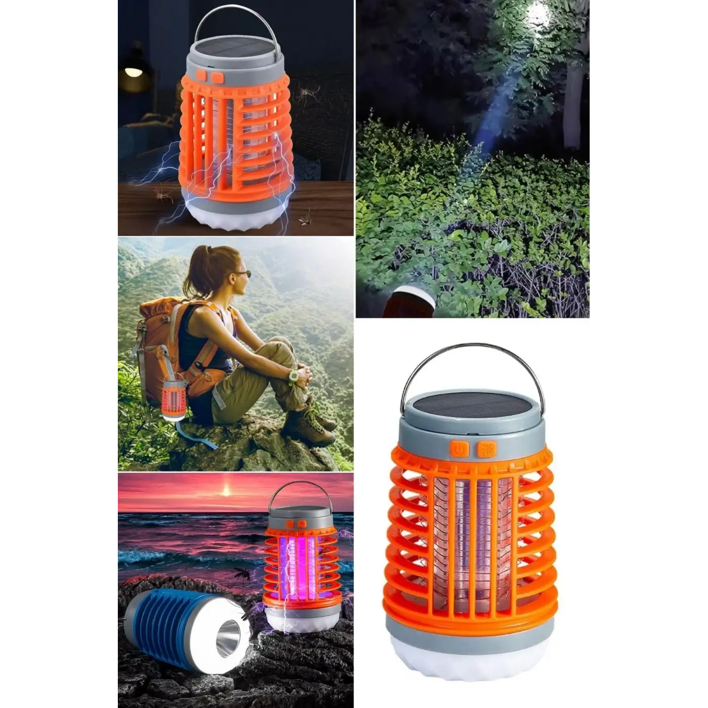 Askılı Solar Enerji İle Şarj Olabilen Sinek Öldürücü Kamp Feneri Işıldak