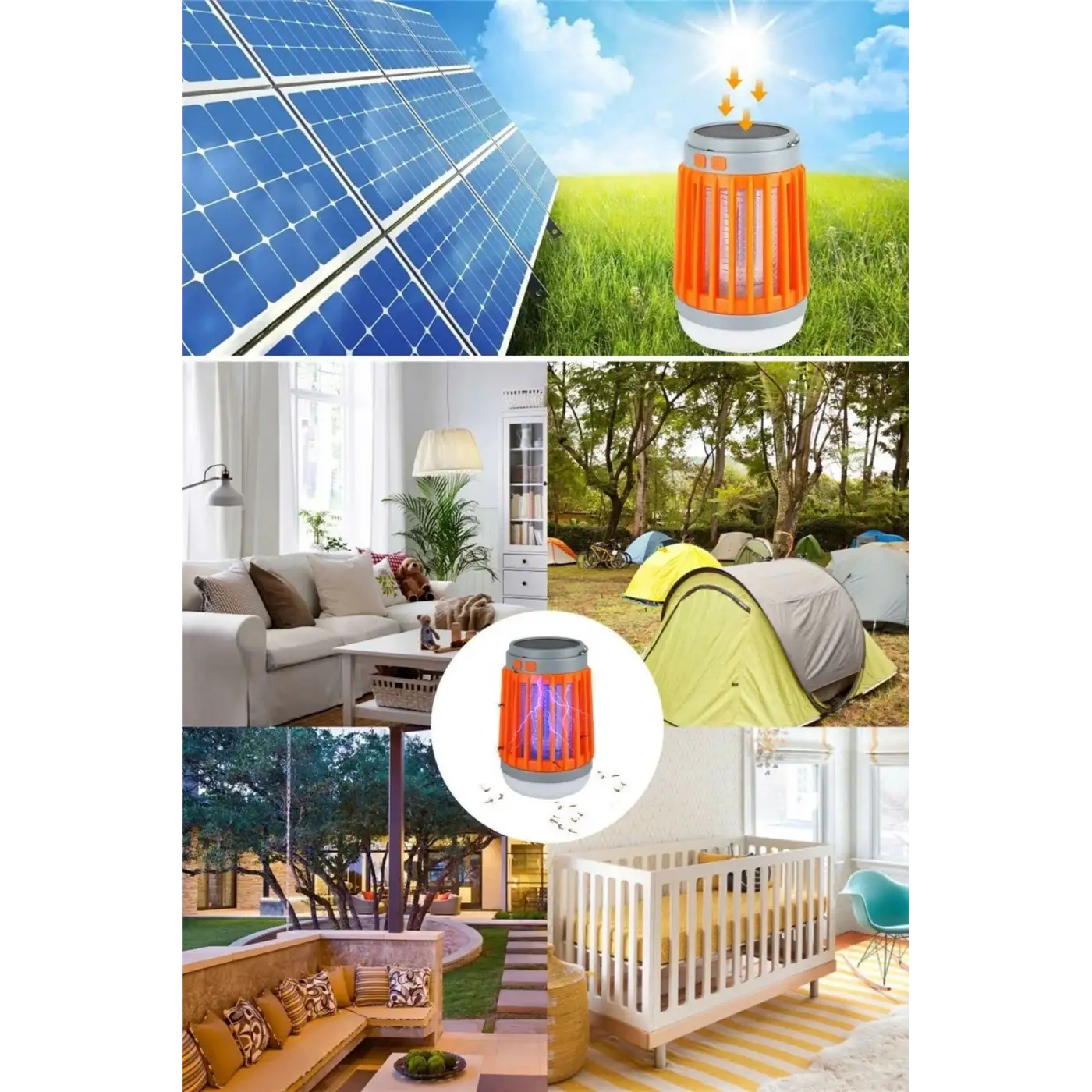 Askılı Solar Enerji İle Şarj Olabilen Sinek Öldürücü Kamp Feneri Işıldak