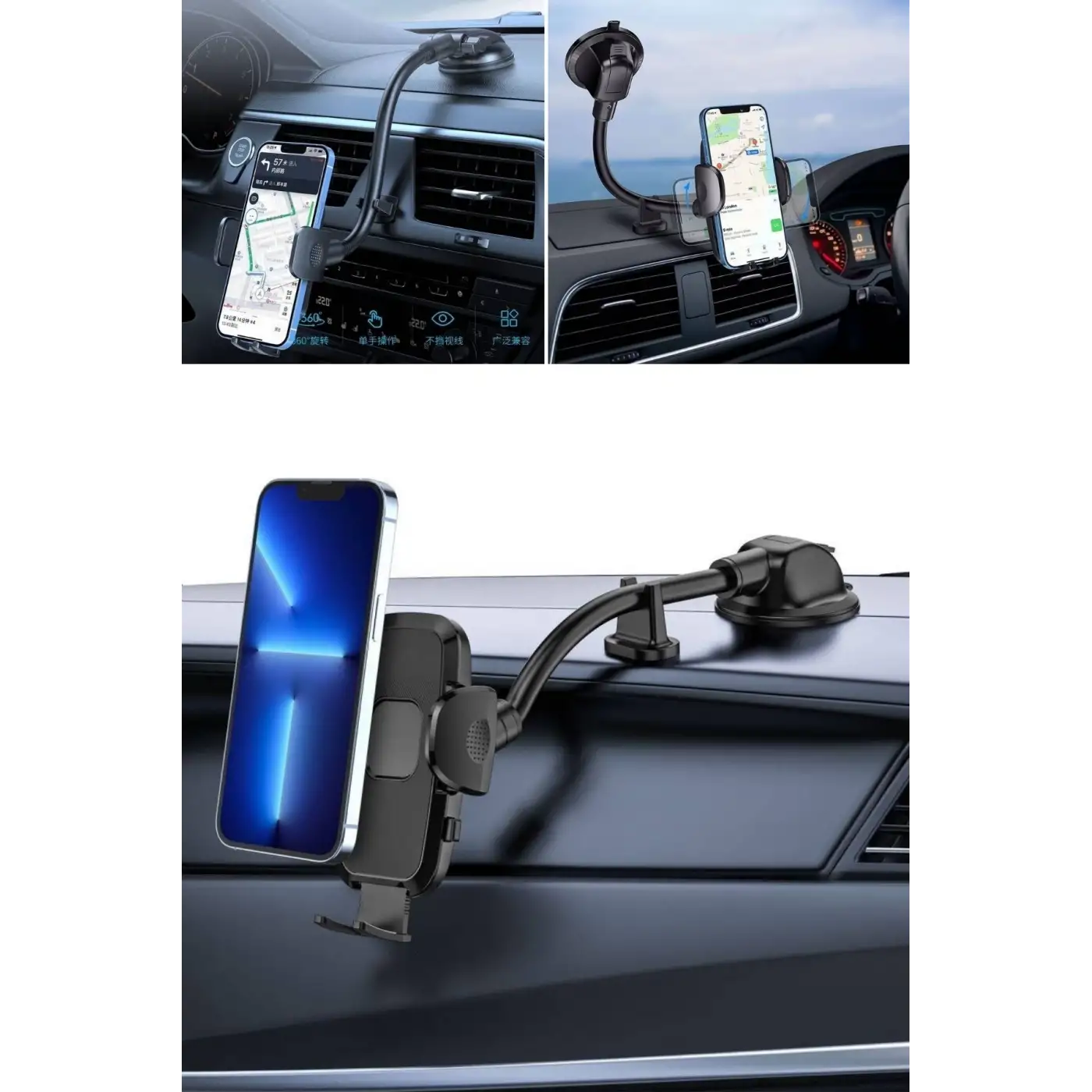 Ayarlanabilir Vakum Kilitli Cam Ve Torpidoya Takılabilen Telefon Tutucu