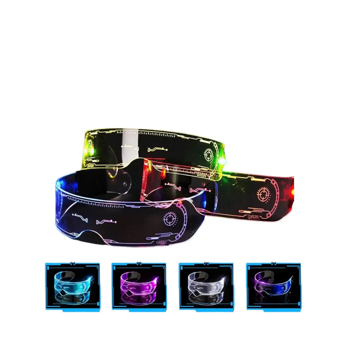 Aydınlatmalı LED Parti Gözlüğü Çok Renkli Modlu Cyberpunk Tasarım