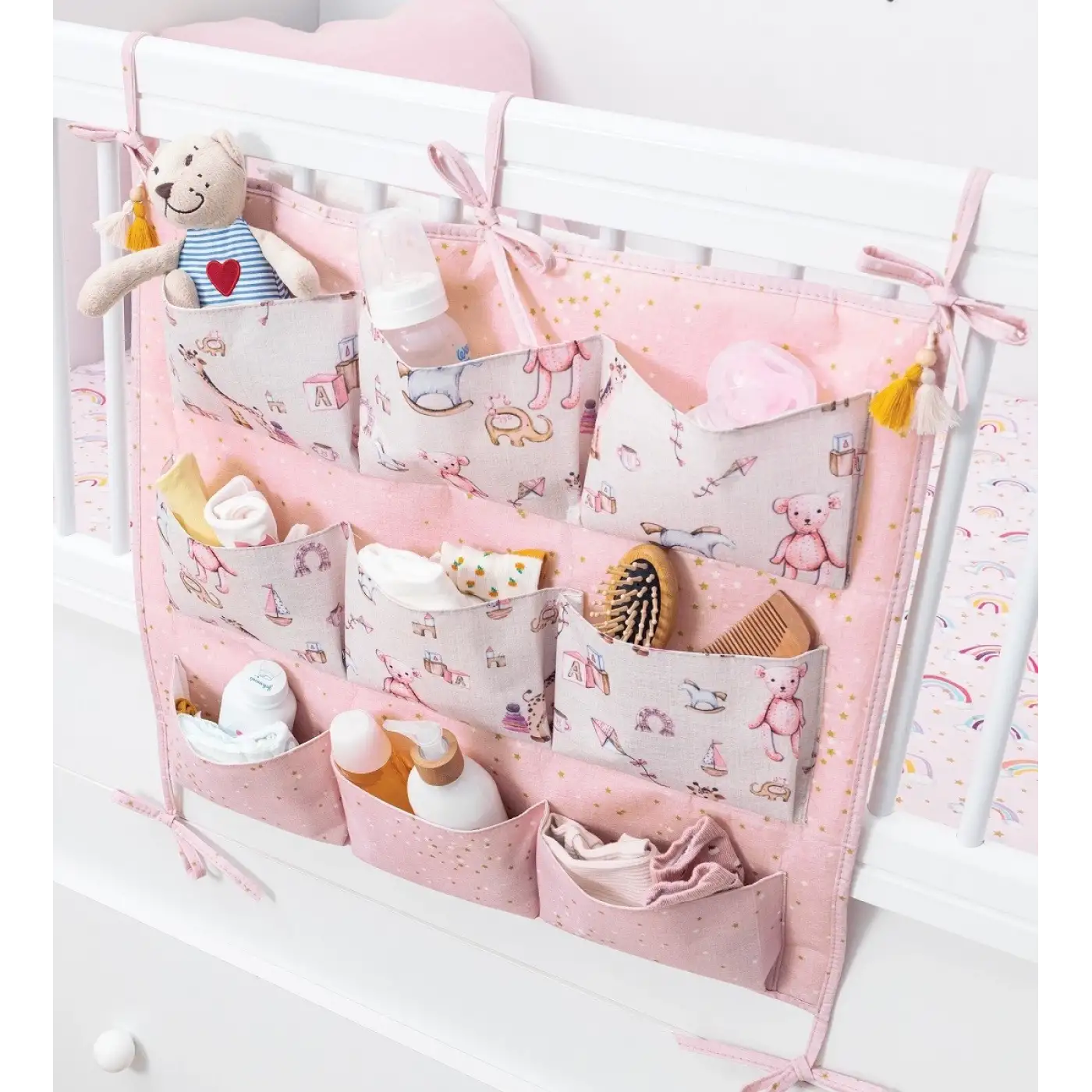 Baby 9 Cepli Bağlamalı Beşik Kenarı Düzenleyici (pembe)