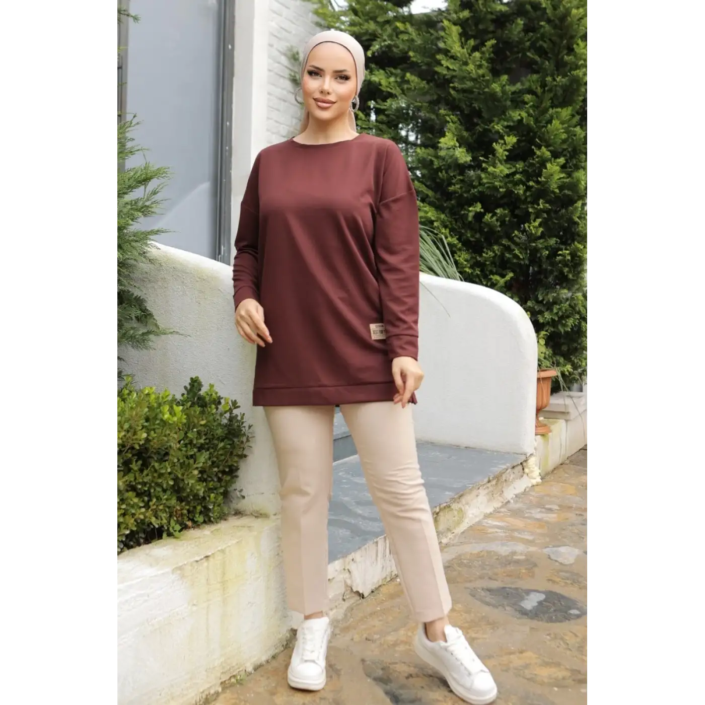 Yeni Stil Kahve Arma Detaylı Tunik 10020