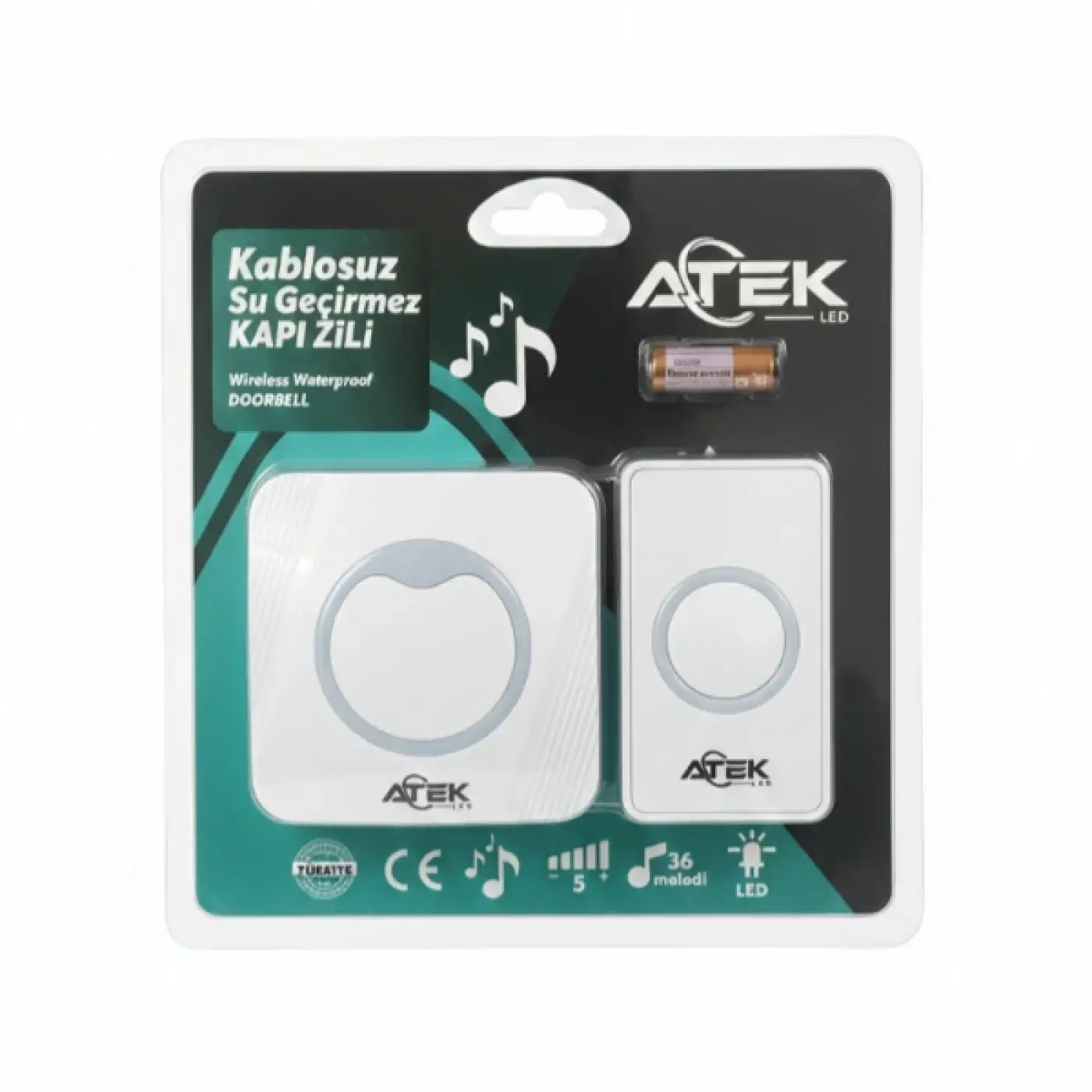 Beyaz Kablosuz Su Geçirmez Kapı Zili