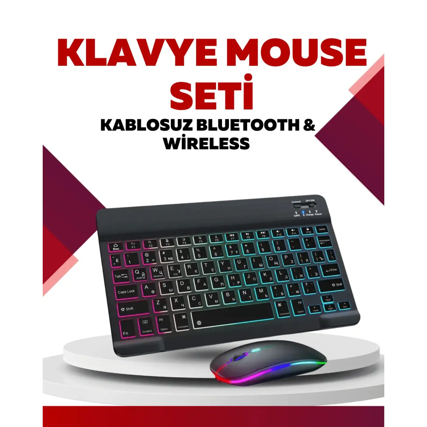 Bluetooth 5.3 Destekli Şarjlı Taşınabilir Klavye + Mouse Kombinasyonu