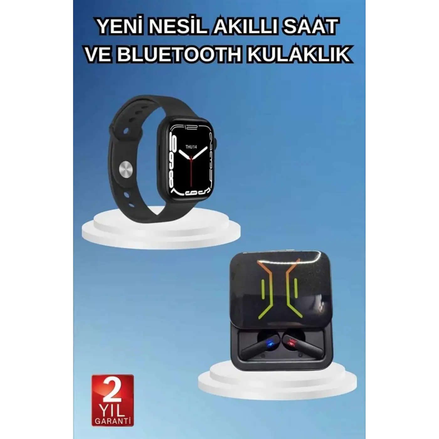 Bluetooth Bağlantılı Kablosuz Kulaklık ve Yeni Nesil Akıllı Saat 5.0 Bluetooth