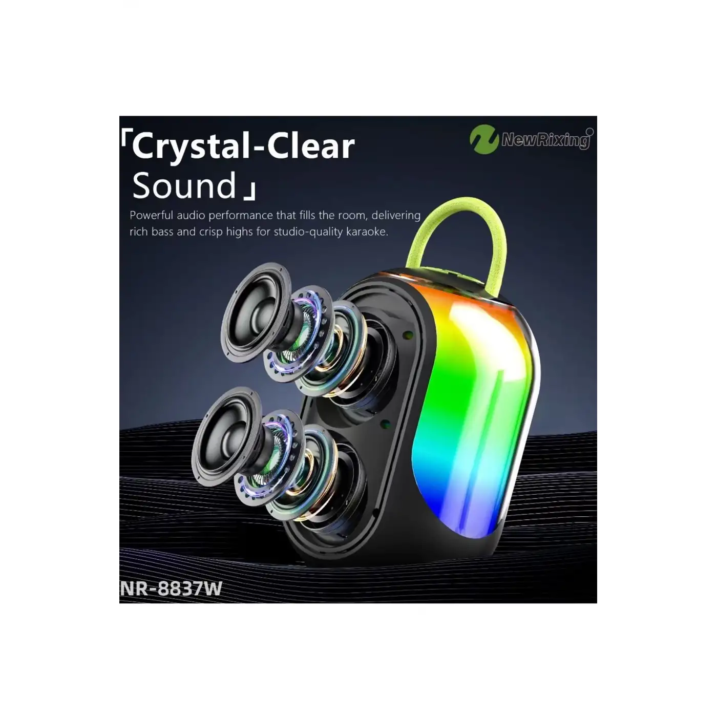 Bluetooth Çift Mikrofonlu Kablosuz Karaoke Rgb Işıklı Yüksek Sesli Müzik 4 Ses Degıstırme
