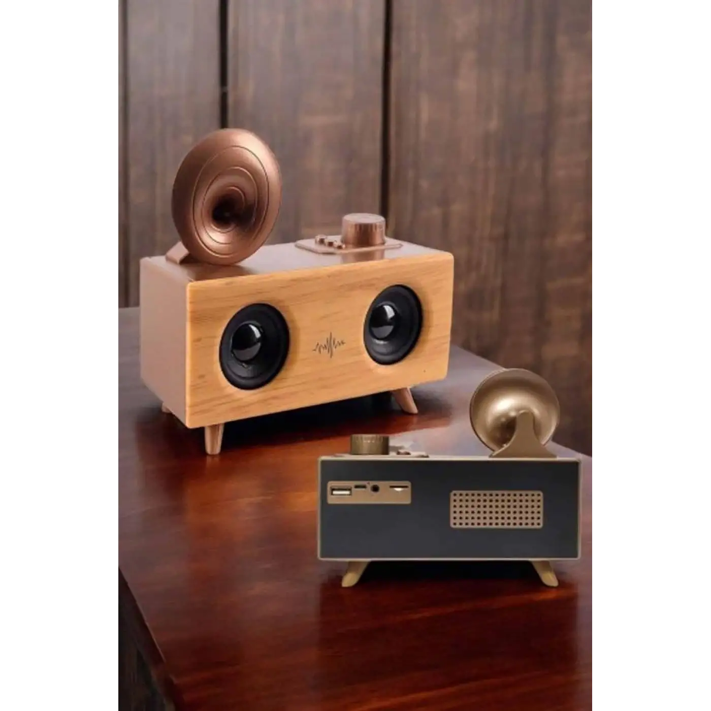 Bluetooth Hoparlör Ahşap Klasik Retro Gramofon Bluetooth Müzik Kutusu