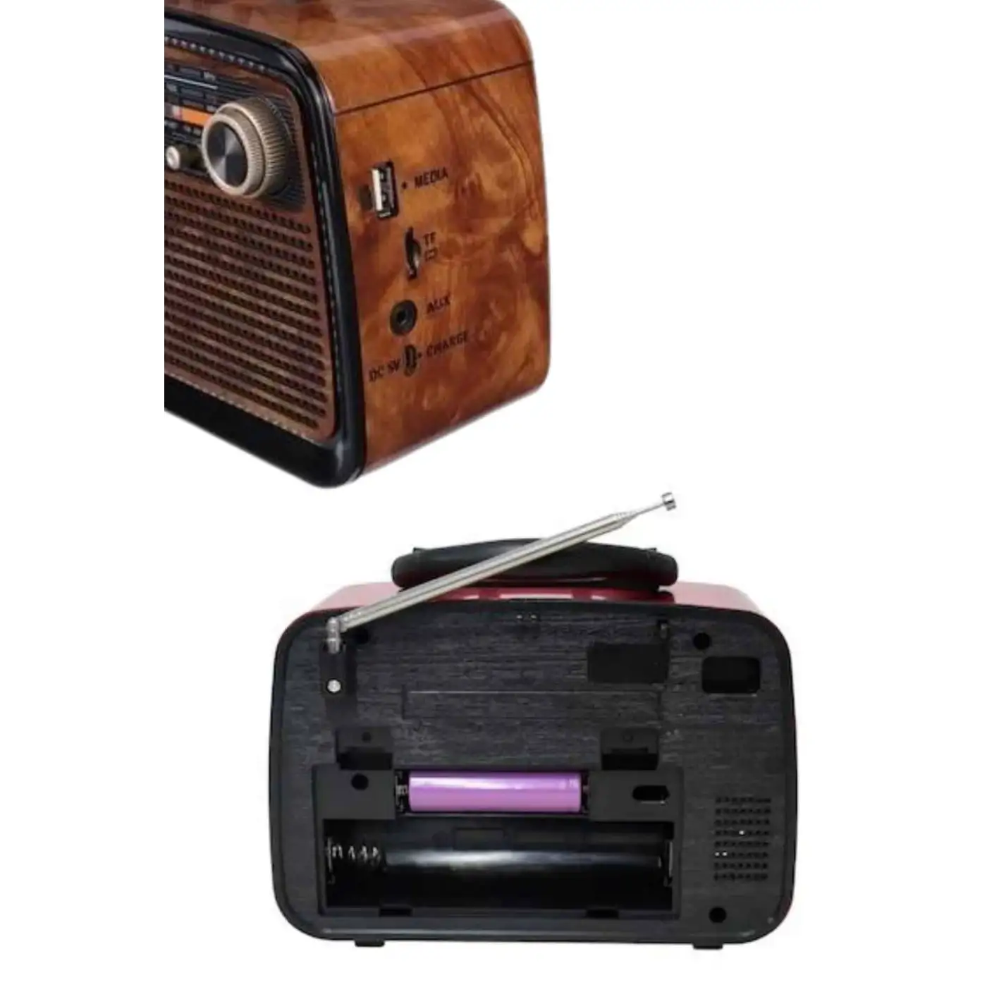 Bluetooth Hoparlör Ahşap Renk Vintage Işıklı Nostaljik Radyo Fm Ahşap Görünümlü