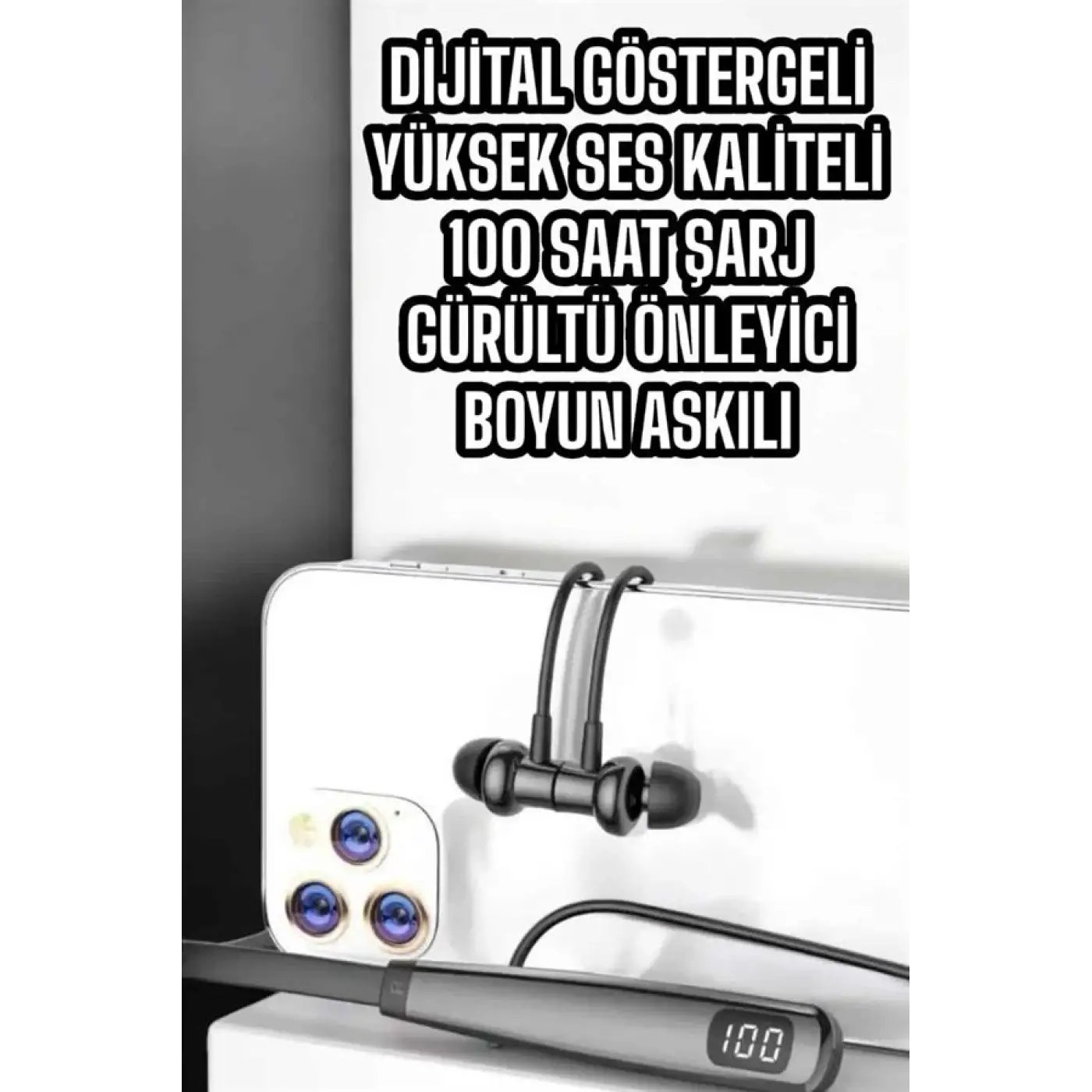 Boyun Askılı Bluetooth Kulaklık Uzun Şarj Süreli Dijital Göstergeli Kablolu