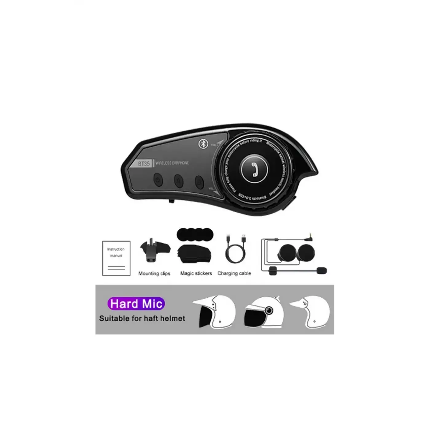 Bt35 Kask Kulaklık Bluetooth 5.0 Motosiklet Interkom Su Geçirmez Kablosuz Kulaklık