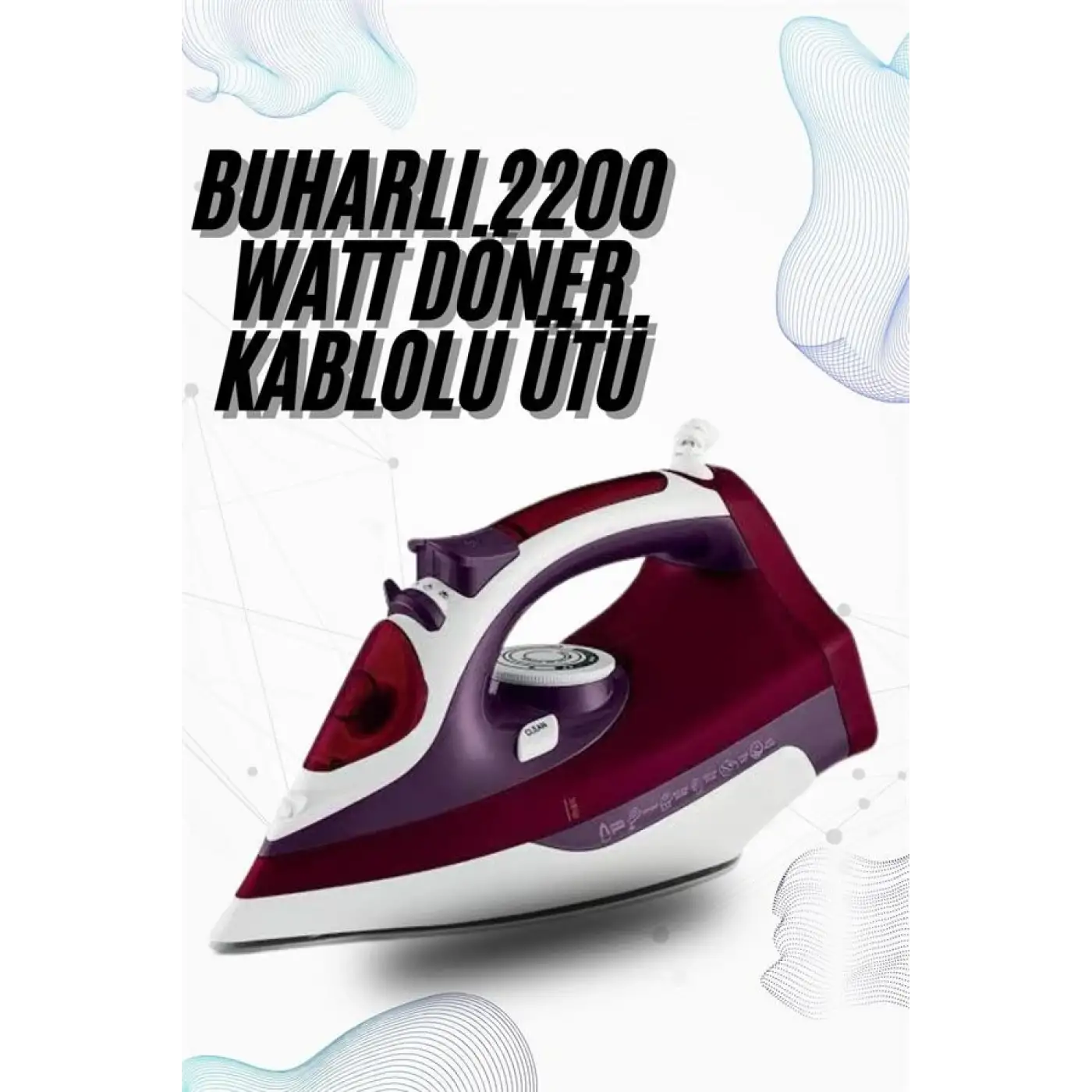 Buharlı Kablolu Ütü 2200 Watt Kireçlenme Önleyici Şok Buharlı