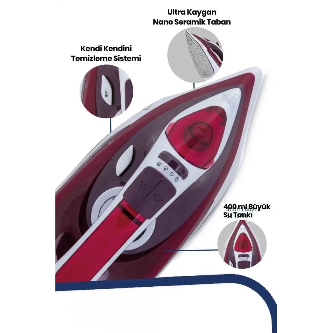 Buharlı Ütü 2200 Watt Seramik Tabanlı Taşınabilir Kablolu Ütü