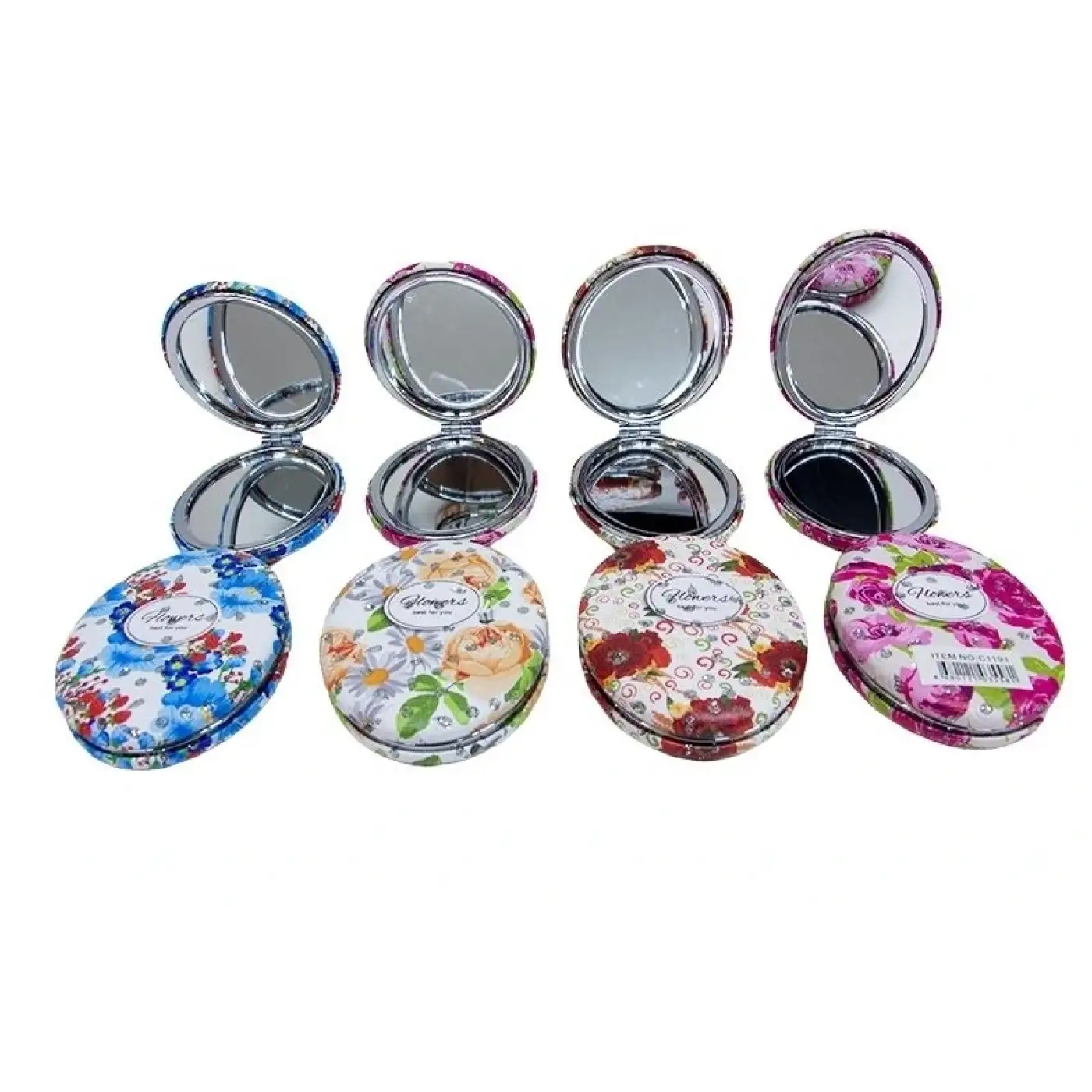 Cep Aynası Oval Tombul Taşlı Flowers