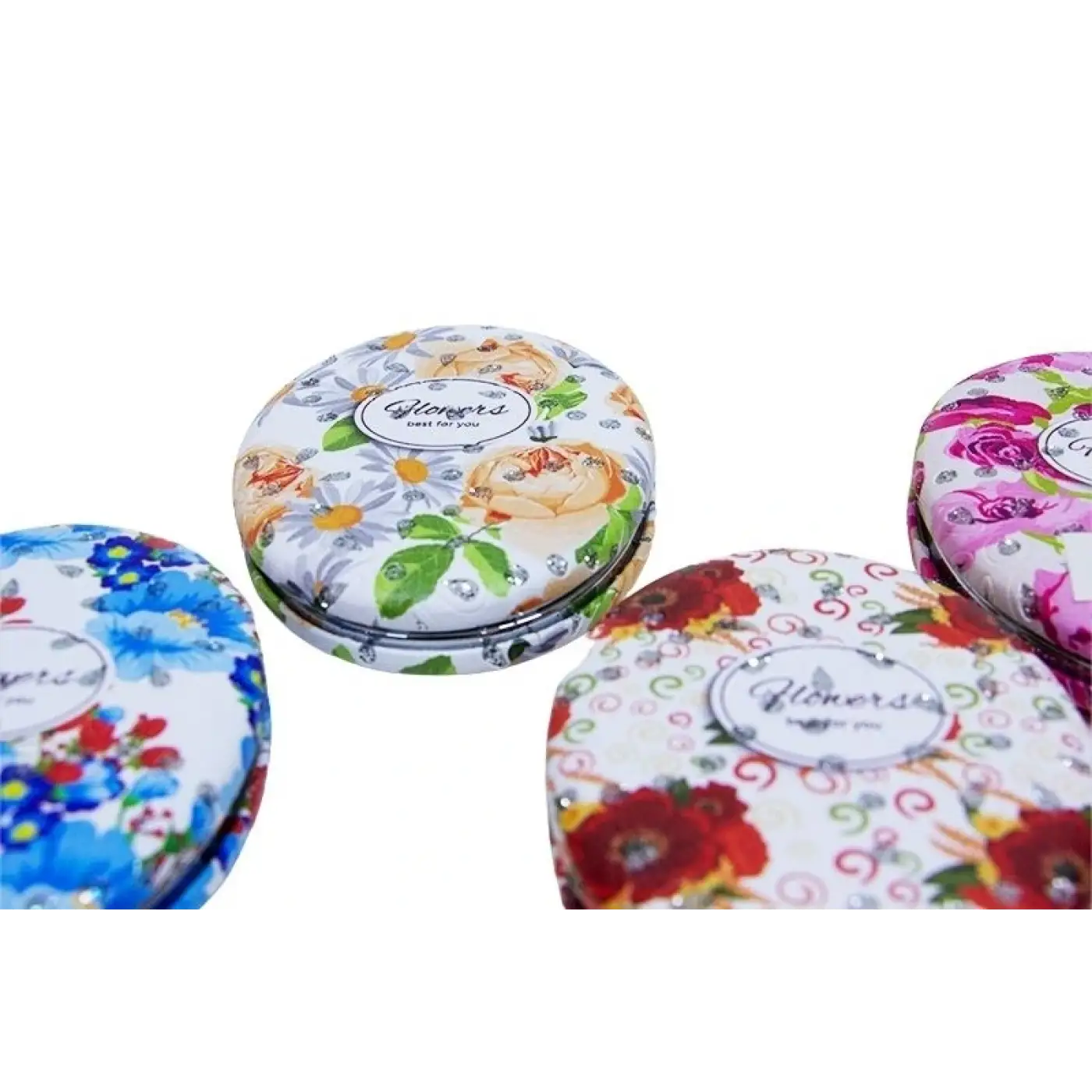 Cep Aynası Oval Tombul Taşlı Flowers