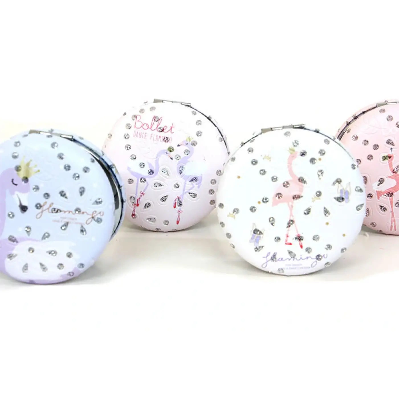 Cep Aynası Yuvarlak Tombul Taşlı Flamingo