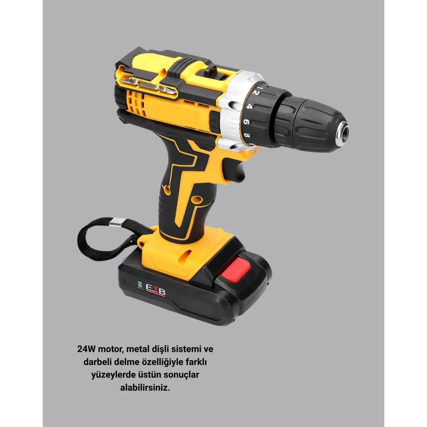 Çift Bataryalı Darbeli Şarjlı Matkap Seti – Metal Dişli, 24 Parça Aksesuar ve LED Işıklı