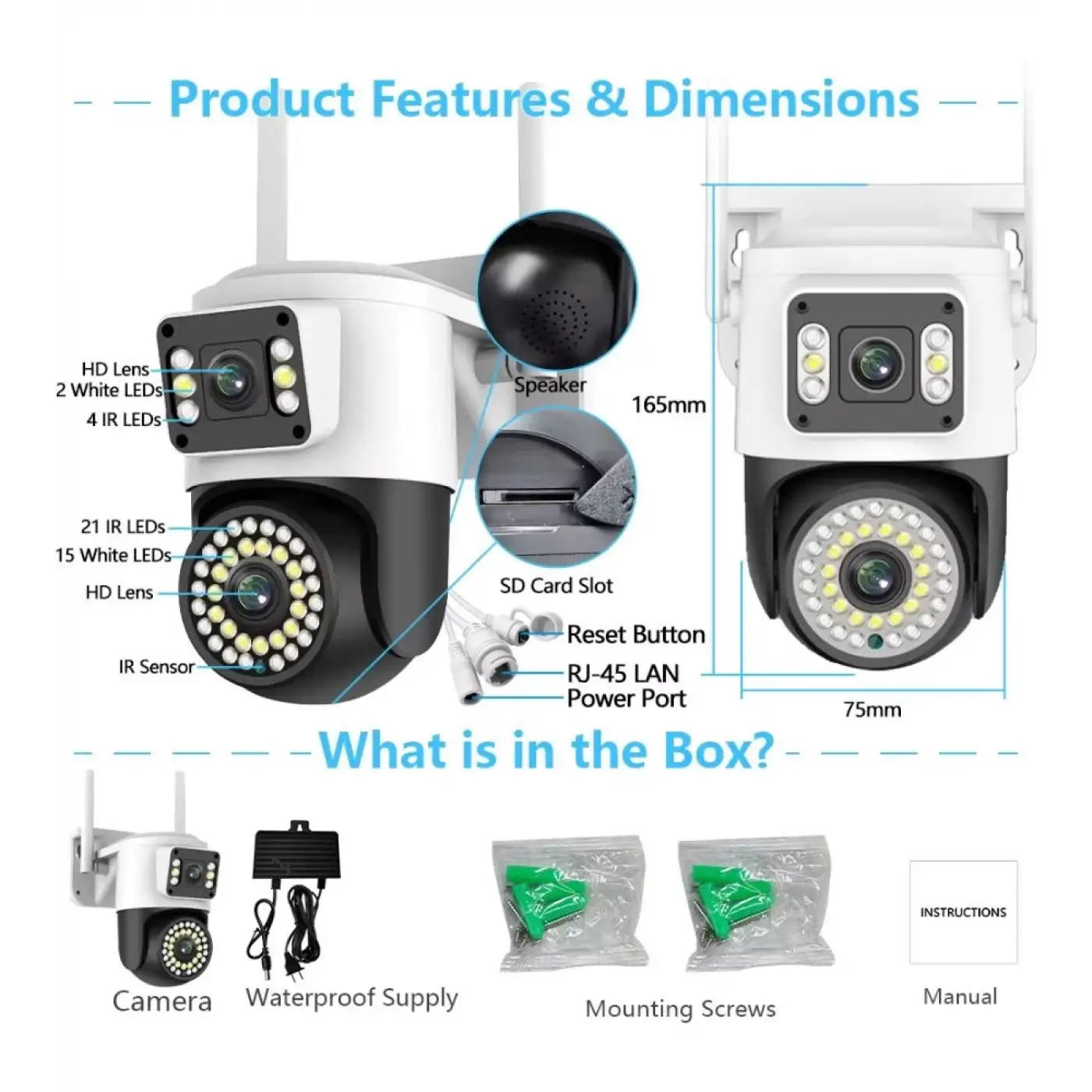 4MP Yoosee Çift Lens IP Kamera - WIFI Açık Otomatik İzleme, Su Geçirmez Kablosuz Güvenlik Ev Kamerası, Renkli Gece Görüş