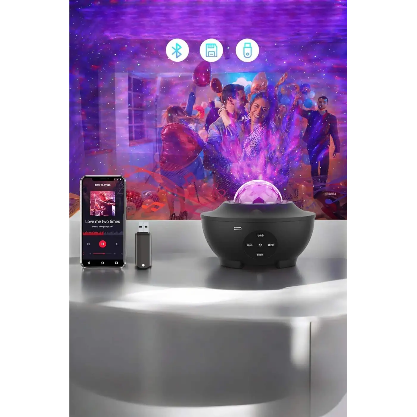 Çocuklara Özel Şarjlı Bluetooth Hoparlör Parti Led Lambası Yıldızlı Projeksiyon