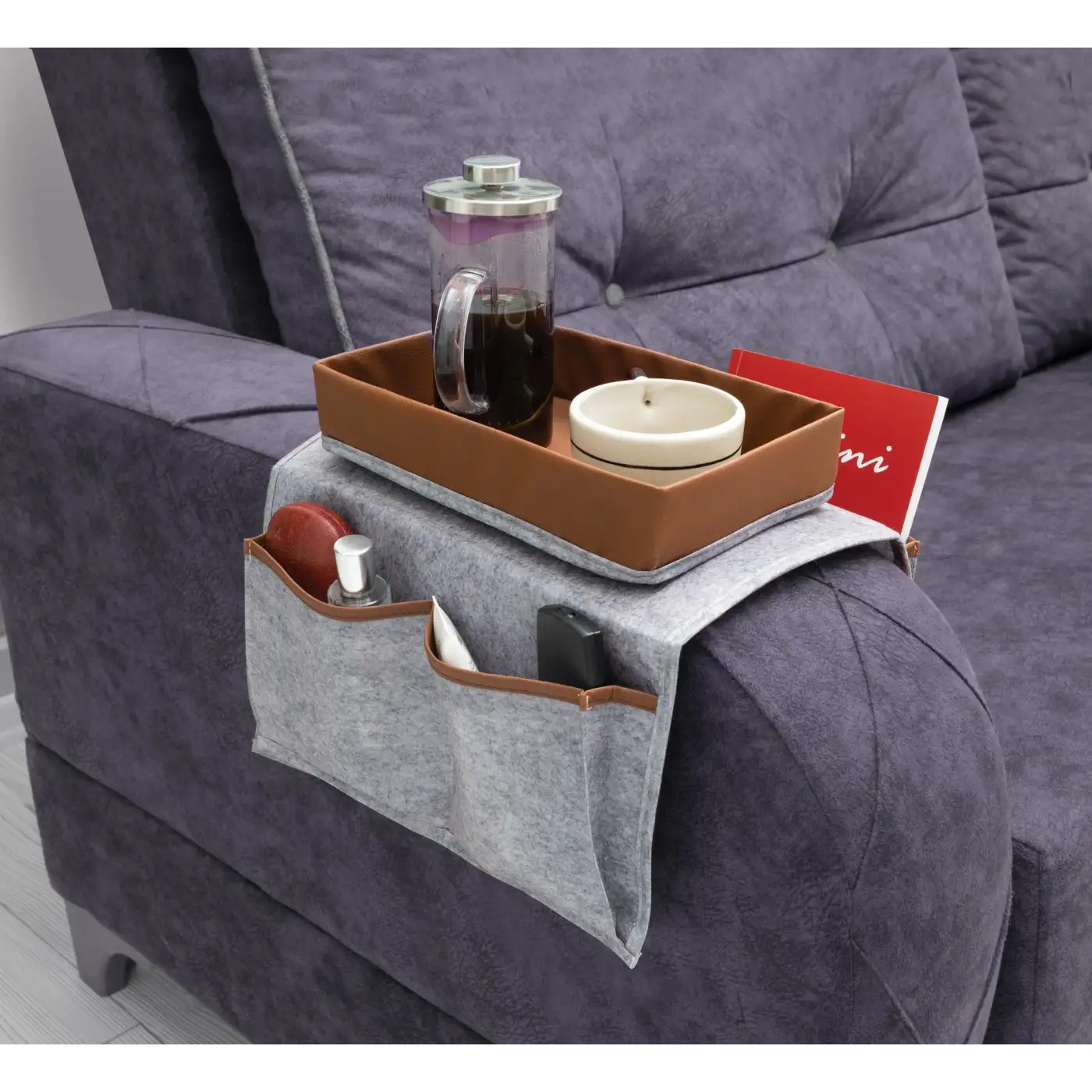 Çok Amaçlı Deri Şeritli Cepli Koltuk Kenarı Düzenleyici 03938