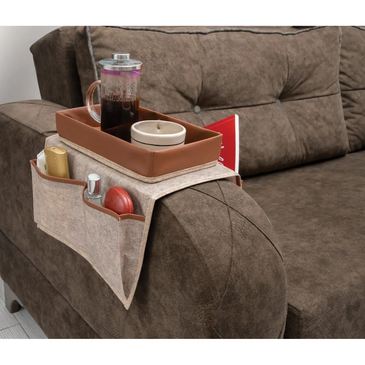 Çok Amaçlı Deri Şeritli Cepli Koltuk Kenarı Düzenleyici 03938