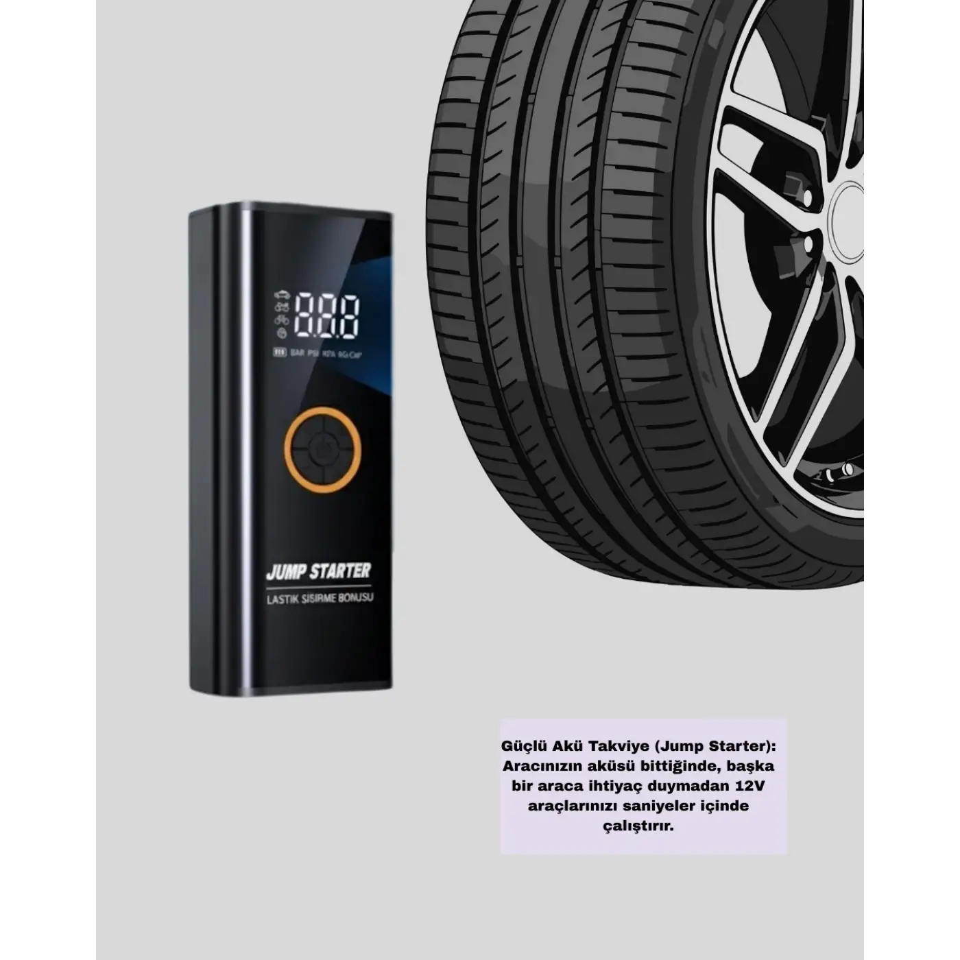 Çok Fonksiyonlu Araç Yol Yardım Kiti Jump Starter ve Lastik Pompası