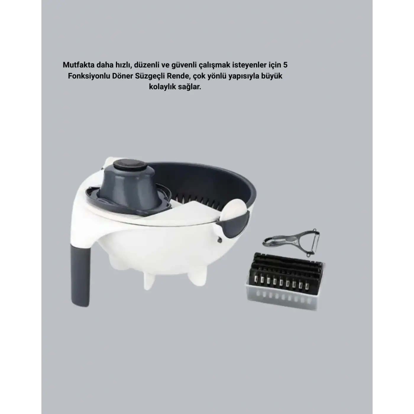 Çok Fonksiyonlu Döner Rende Süzgeç Hazneli Ergonomik Sebze Doğrayıcı