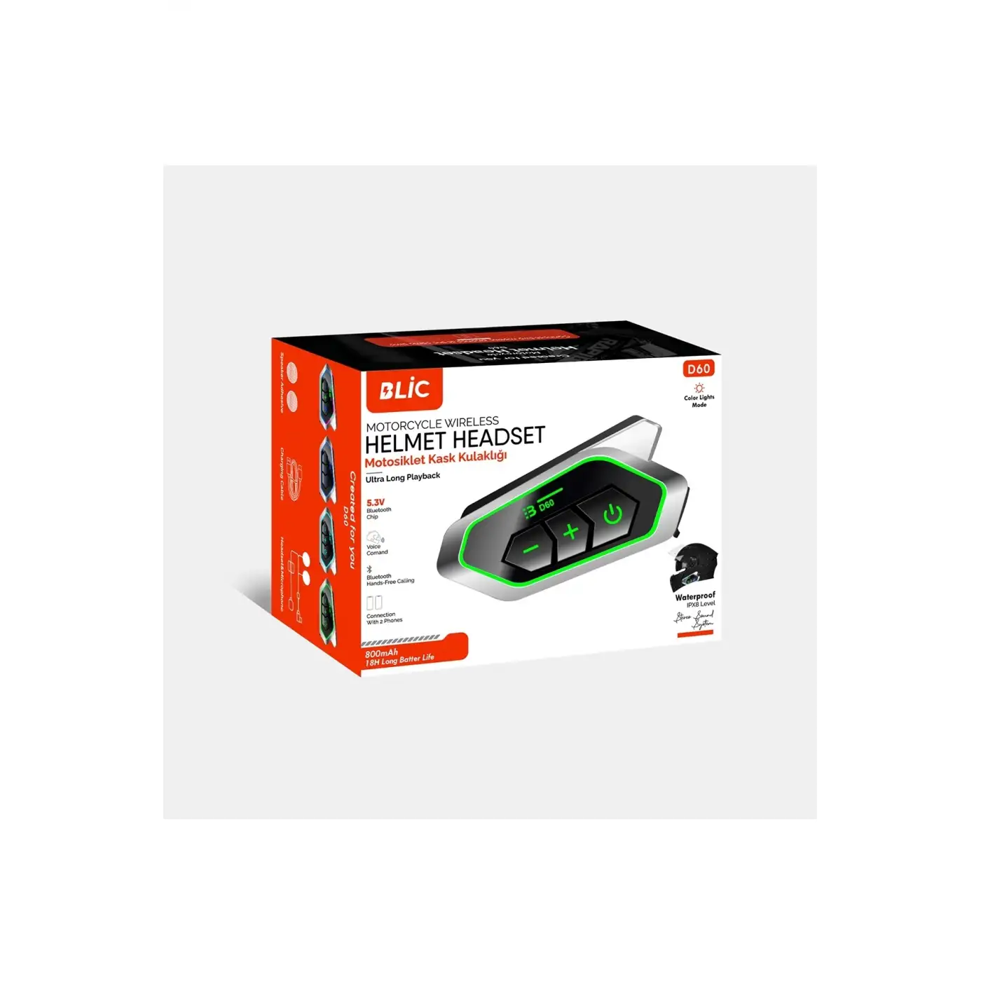 D60 Motor Kask Kulaklık Rgb Modlu Motosiklet Kulaklık Su Geçirmez 5.3 Bluetooth Intercom