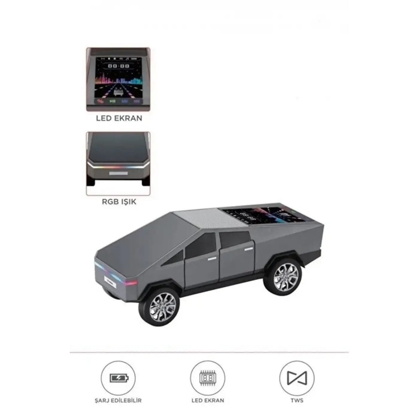 D68 Cyber Model Araba Tasarımlı Bluetooth Hoparlör 15w Güçlü Ses Rgb Led /tws/usb Gri